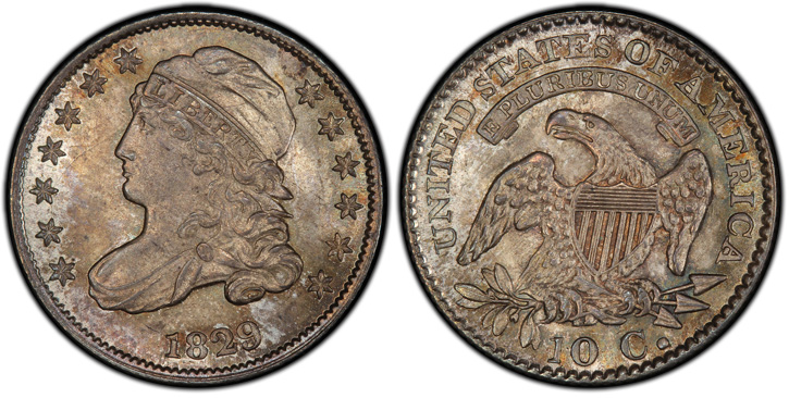 1829 Capped Bust Dime. JR-2. Large 10C. MS-67 (PCGS).